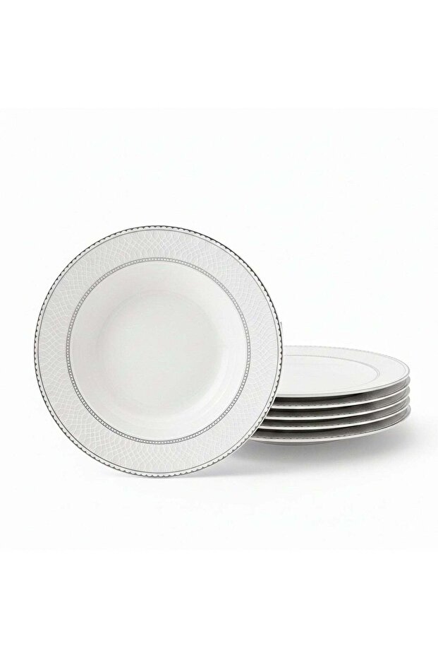 Shallow JUNA New Bone China Soup Plate 22 cm – Elegant White Deep Plate with Subtle Texture for Sou