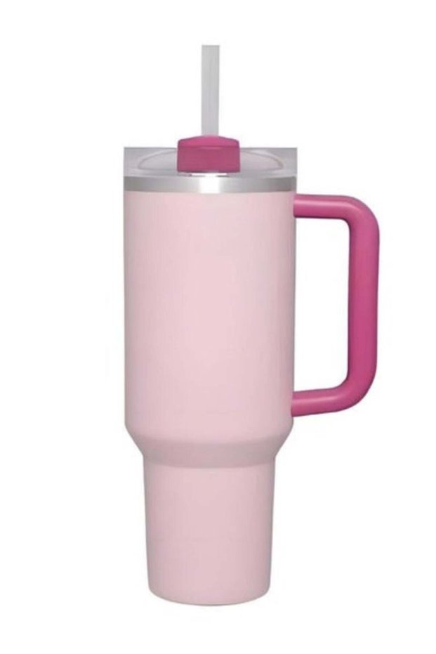 40oz H20 Flowstate Stainless Steel Vacuum Insulated Tumbler with Lid and Straw for Water, Iced Tea or Coffee, Smoothie More, Cream (Flamingo Pink)