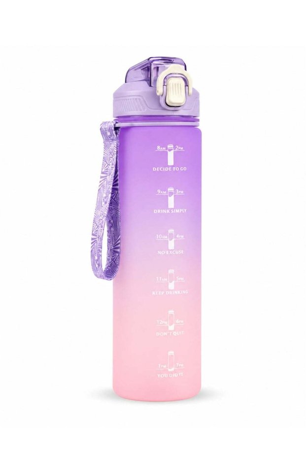 1000ML Sports Water Bottle with Straw, Time Marker, Leakproof Flip Top, BPA-Free Reusable Water Bottle with Wrist Strap for Gym, Office, School & Travel