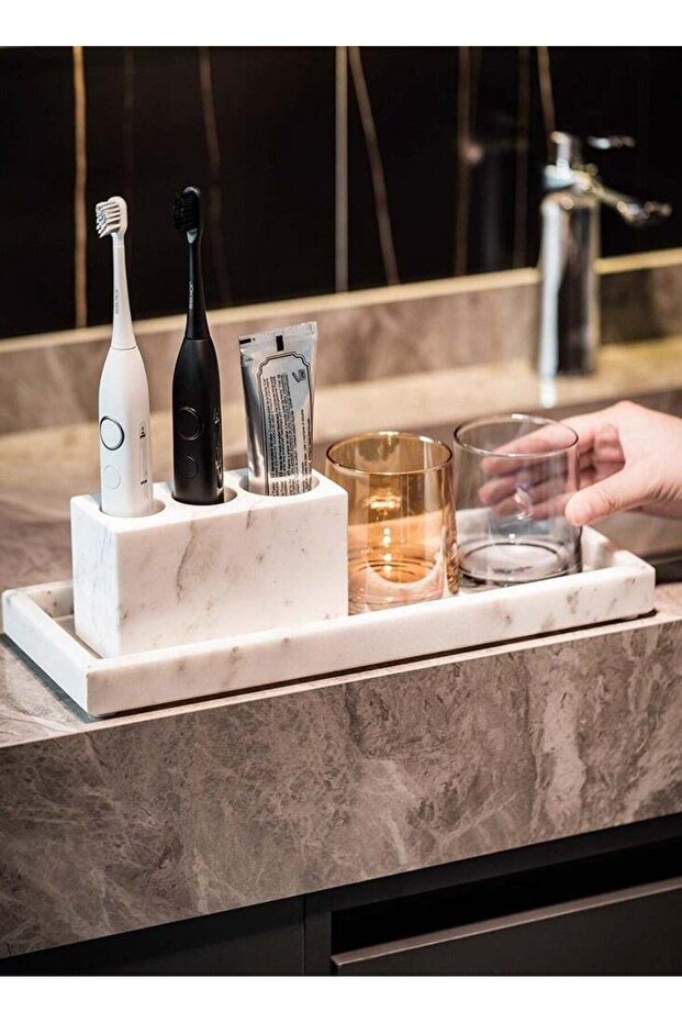 Natural Marble Vanity Tray, Dresser Organizer Tray, Bathroom Tray, Home Decor,Multipurpose Tray (Wh