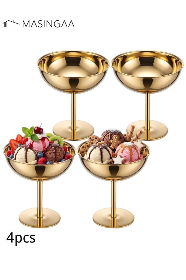 4Pcs Ice Cream Cup, Multifunctional Stainless Steel Dessert Bowl, Fruit Cup, Food Grade Stainless S