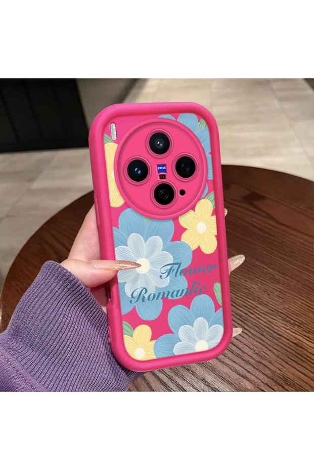 Vivo X300 Compatible Pink Red Silicone Case Shockproof Camera Protection Flower Pattern