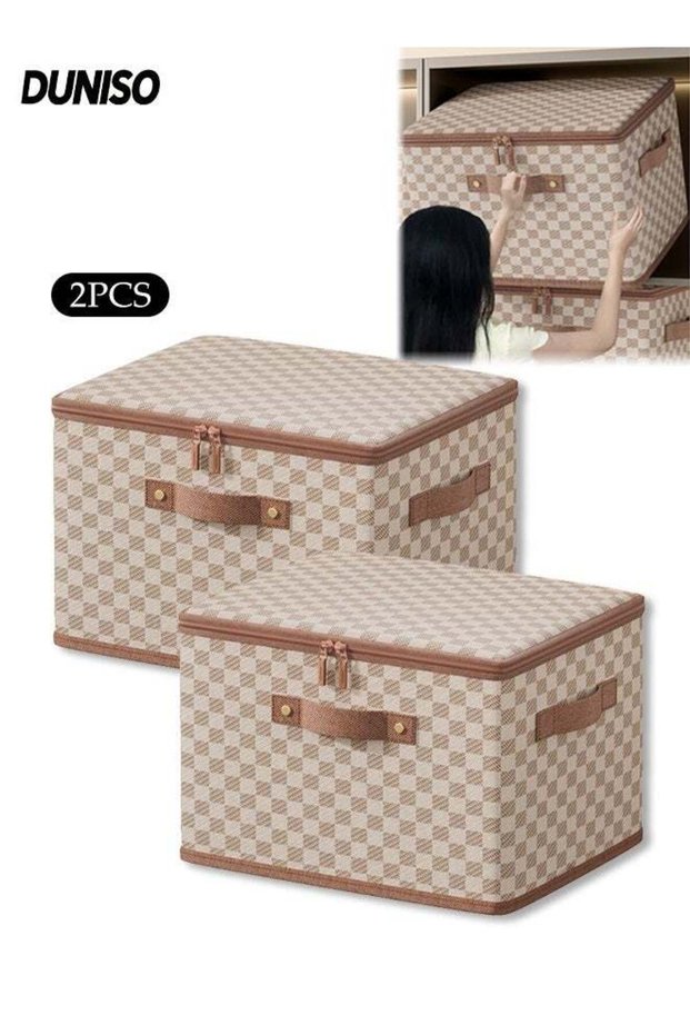 2 Pack Closet Storage Box with Zipper Lid,Wardrobe Clothes Organizer with Handles,Foldable Clothes Storage Bins,Moisture-Proof and Stain-Resistant,Suitable for Storing Blankets, Clothes, Toys, Books
