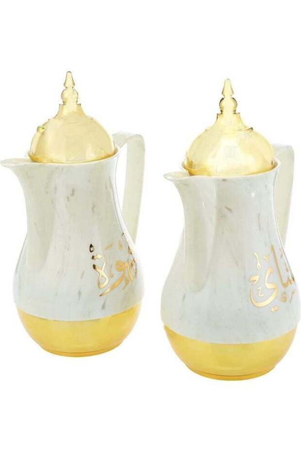 Royalford Double Wall 1 L+1 L 2 Pieces Marble Tea & Cawa Set | RF9413 Multicolour