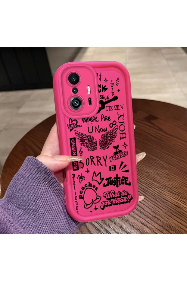 Mi 11T/Mi 11t Pro Compatible Pink Red Silicone Case Shockproof Camera Protection Graffiti Pattern
