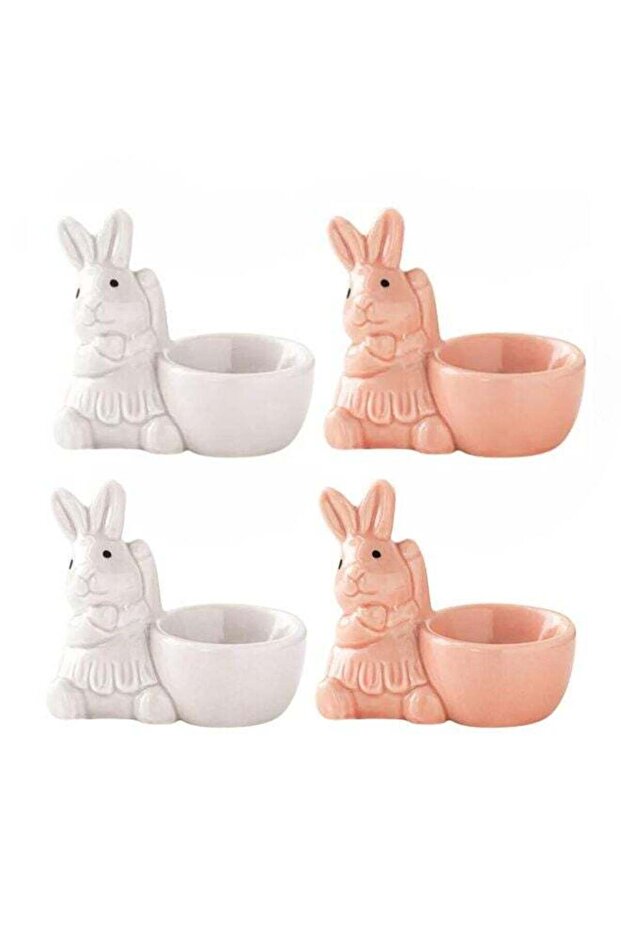 4PC Ceramic Egg Cup, Ceramic Rabbit Egg Cup Creative Ceramic Bunny Egg Cup Holder Porcelain Egg Cup