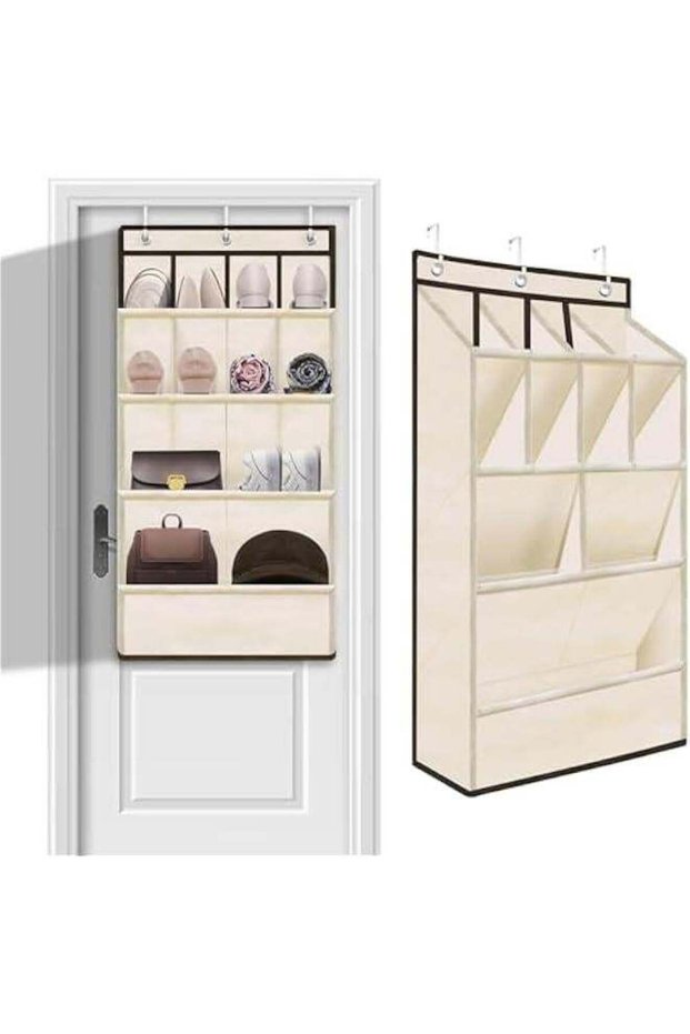 Over the Door Shoe Rack for Closet, Fit 14+ Pairs Sneakers Large Hanging Shoe Organizer, Shoe Holder Back of Door Dorm and Narrow Door Shoe Storage, Accessories (Beige)