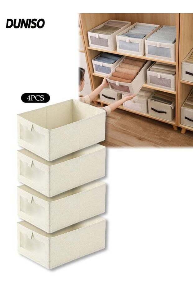 4 Pcs Wardrobe Clothes Organizer, Foldable Clothes Storage Box Organizer, Visible Drawer Organizers Wardrobe Clothing Organizer, Washable Drawer Box for Clothing, T-Shirt, Pants, Toys & Books