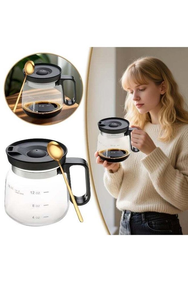 Coffee Pot Mug with Lid, 16oz Glass Mini Coffee Cup| Spill Proof Heatproof Large Capacity Clear Travel Mug& Novelty Gift for Coffee Lovers& Office Desk