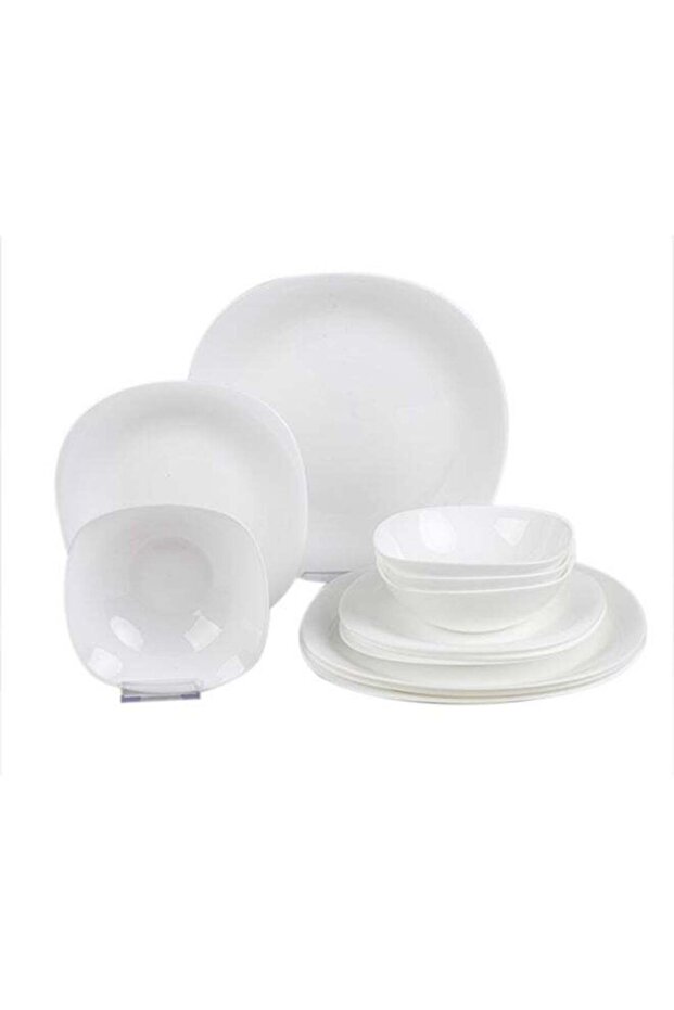 12 Piece Dinner Plate Set of 4,Lightweight Square Opal Glass White Dinnerware Plates, Dishwasher an