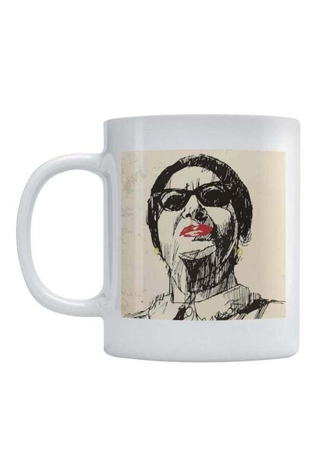 Um Kolthoum Printed Coffee Mug White/Beige/Black 350ml