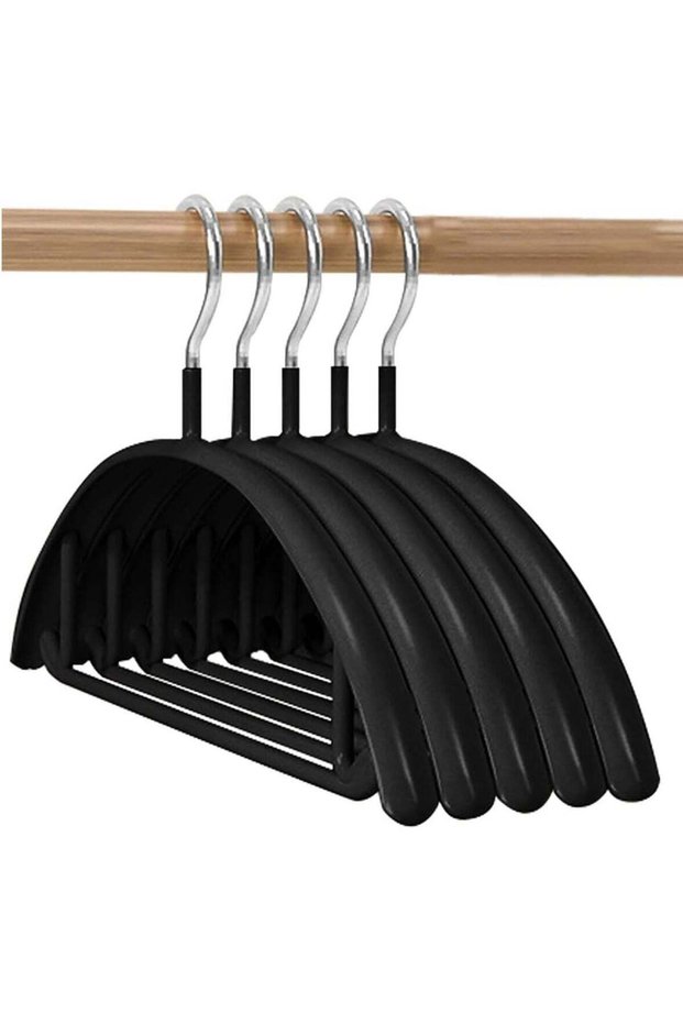 Non Slip Hangers Suit Hangers 5 Pack Clothes Hangers with No Shoulder Bump Design for Coats Jackets Pants Dress Clothe Black 5 Piece.