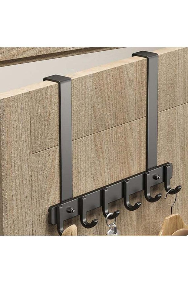 Over The Door Hook Heavy Duty Over Door Hanger Holder for Coat Robe Hat Clothe Towels Hanging Bathroom Organizer Towel Rack 6 Hooks Aluminum Black.