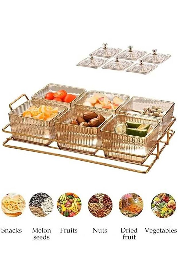 Snack Serving Platter Set with Lid,Divided Snackle Box Container with 6 Removable Bowls,Nuts Contai