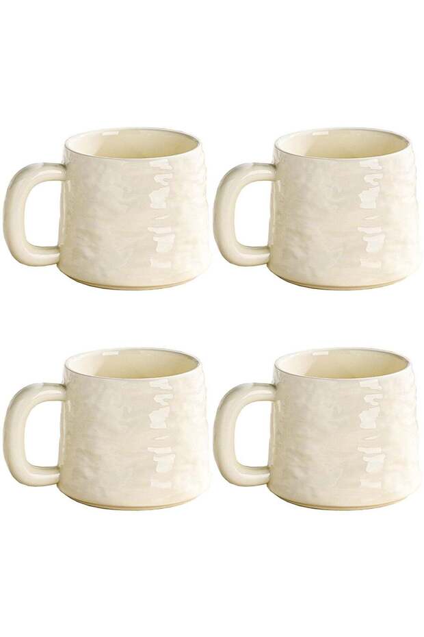 Qiccijoo Ceramic Coffee Mug Set for 4,Coffee Cups 400ml/14 Ounce Modern Style Coffee Mugs with Handles Porcelain Mugs Sets Large Coffee Mugs for Latte,Cappuccino, Tea, Hot Cocoa, Milk(Yellow)