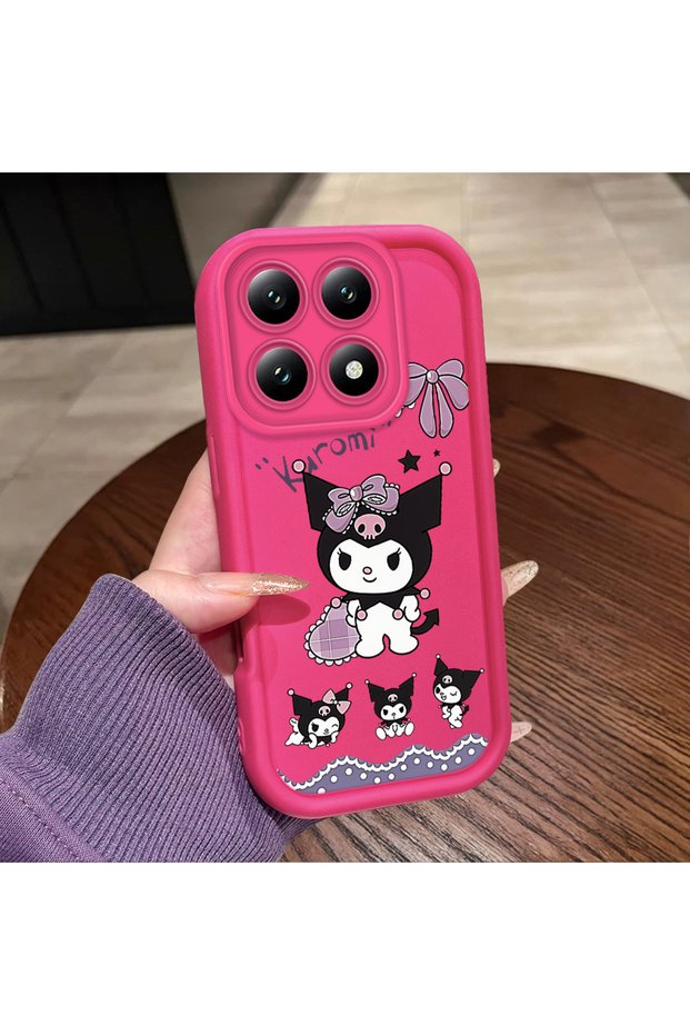 Mi 14t Compatible Pink Red Silicone Case Shockproof Camera Protection Kuromi Bow Pattern