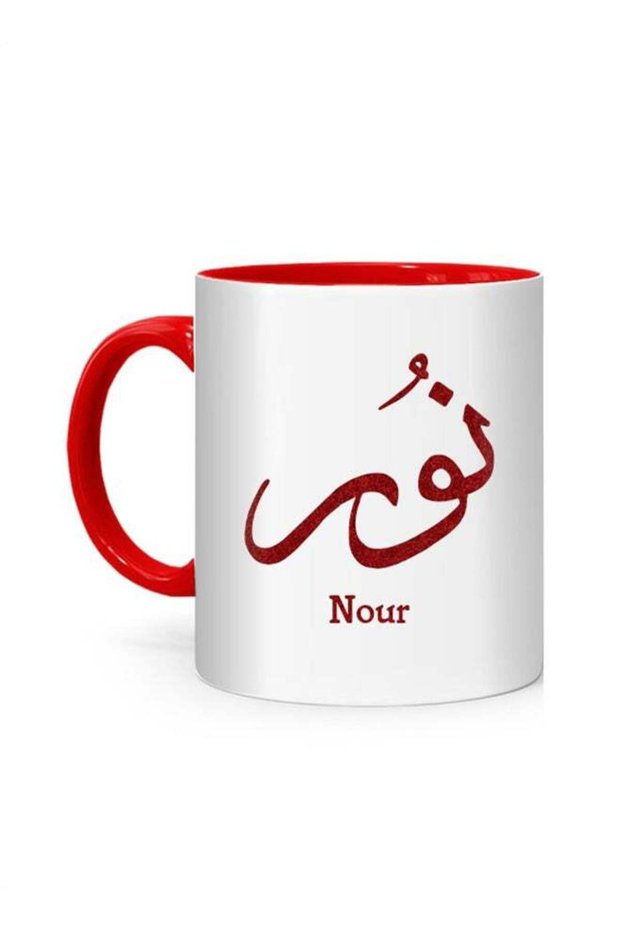 Arabic Calligraphy Name Nour Printed Mug White/Red 10cm