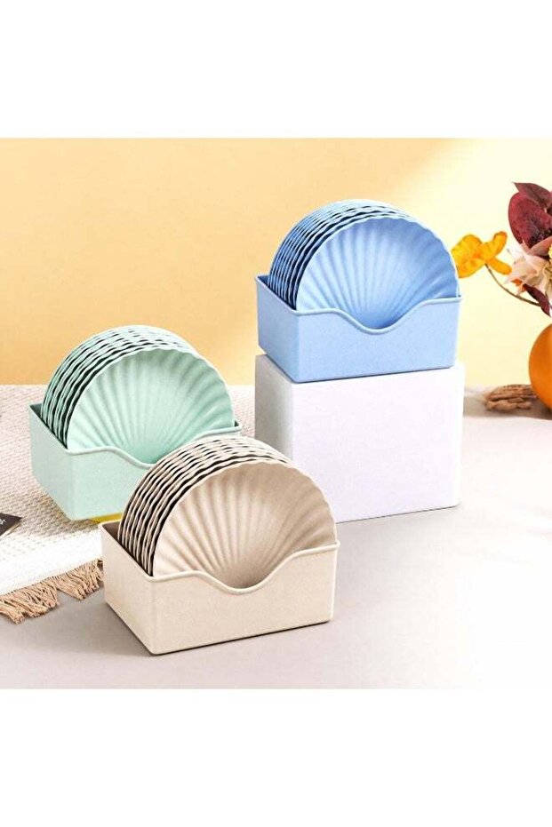 10pcs, Shell-Shaped Plate, With storage base, Multi-Purpose, Lightweight And Unbreakable, Food Tray