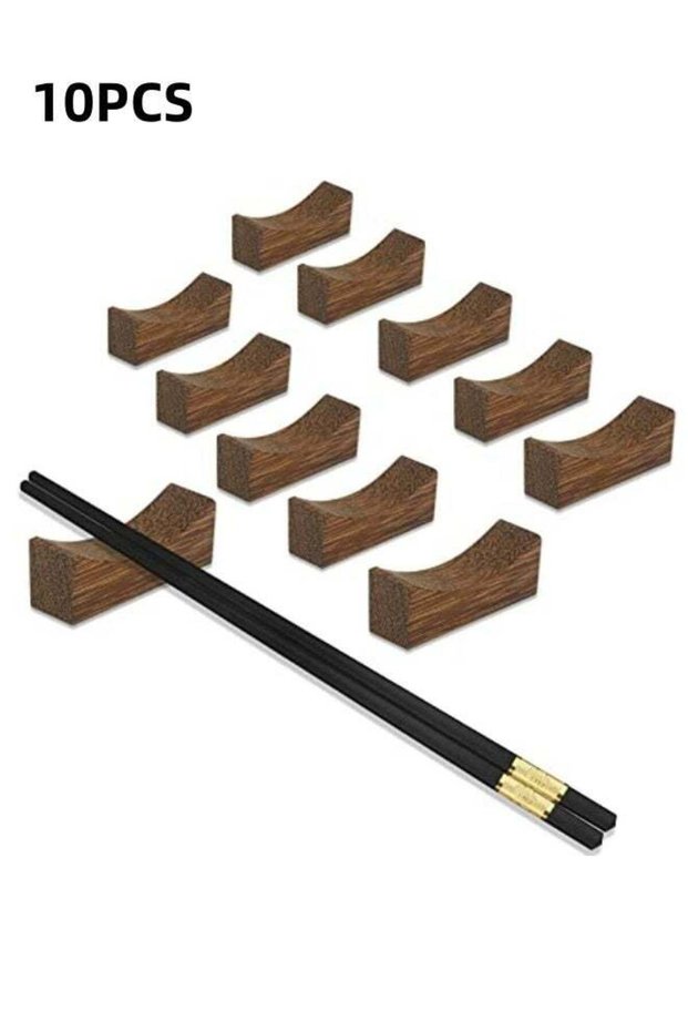 10Pcs Wooden Chopsticks Rests And Holders For Home Kitchen Hotel Restaurant Dining Natural Cutlery Stand Rack For Neat Stable Storage Of Spoons Forks Knives Chop Sticks