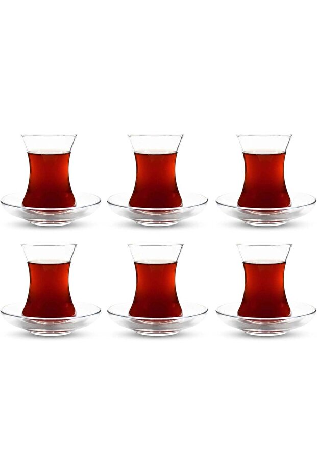 ums Turkish Tea Glass Set - 6 Saucers 6 Glasses, Useful Tea Set, Set of 6