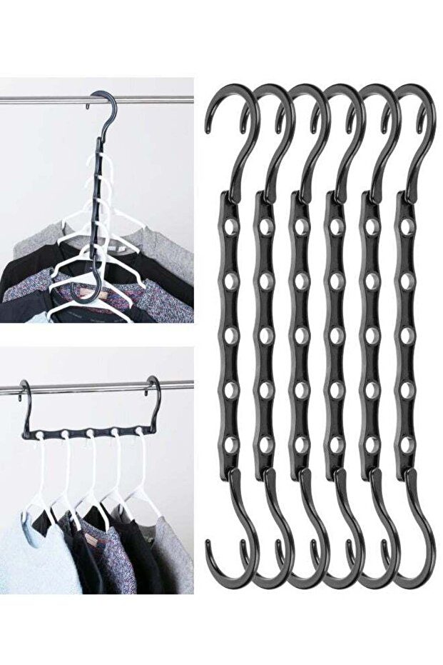 6 Pack Black Space Saving Hangers, Magic Closet Organizers for Clothes