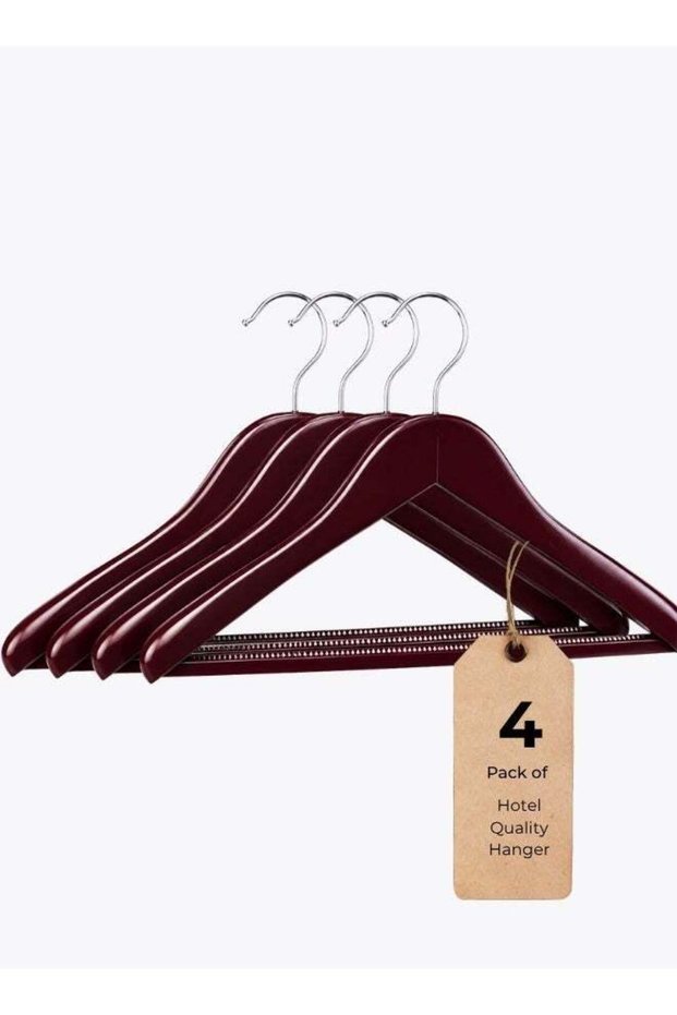 Wide Shoulder Wooden Hangers, Hotel Quality Suit Hangers,Heavy Clothes Hanger,with Non Slip Pants Bar and Smooth Finish 360° Silver Hook,for Dress, Jacket, Suit