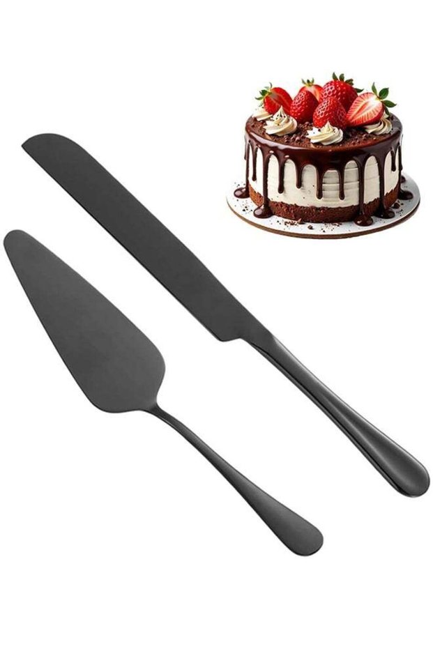 Cake Serving Set, Stainless steel Cake Knife and Server Set Perfect For Birthday, Wedding, Parties and Events (Black)