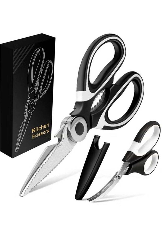 2 Pack Kitchen Scissors Heavy Duty Stainless Steel Cooking Shears with Cover for Cutting Meat Food Fish Poultry Multipurpose Sharp Sissors