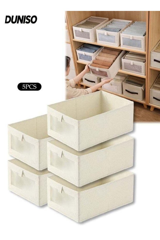 5 Pcs Wardrobe Clothes Organizer, Foldable Clothes Storage Box Organizer, Visible Drawer Organizers Wardrobe Clothing Organizer, Washable Drawer Box for Clothing, T-Shirt, Pants, Toys & Books