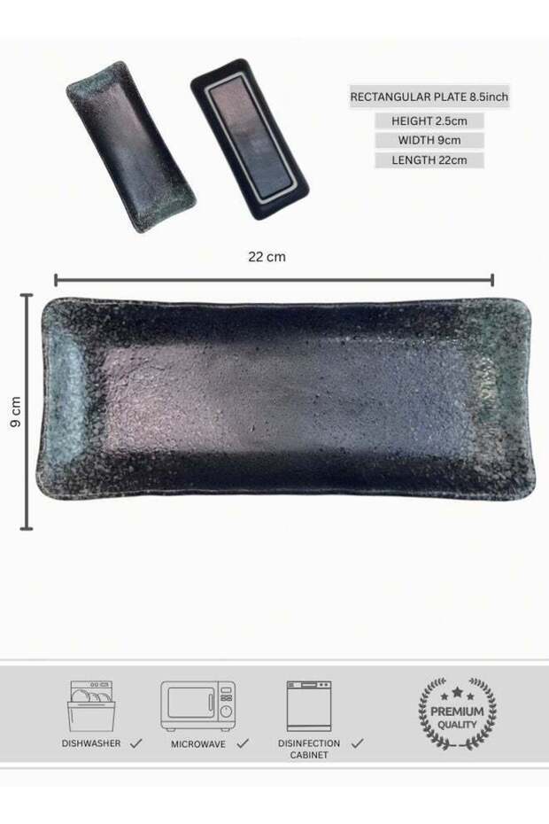 Japanese Style Creative Rectangular Plate, Curved Corner Plate, Black - Emerald Green Long Plate, J