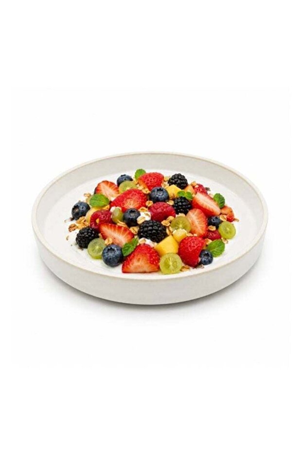 Ivory Ceramic Medium Plate – Round Glossy Minimalist Serving Plate for Main Course, Pasta & Salad –
