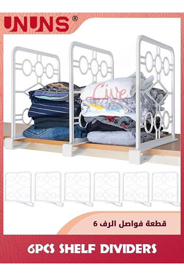 6 Pack Shelf Dividers,Premium Closet Organizer For Clutter,Free Spaces With Easy-Clip Attachment,Ideal For Kitchen,Bathroom,Office,and Laundry Room Shelves