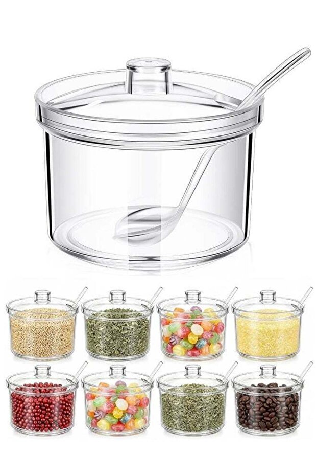 14oz Clear Acrylic Sugar Bowl With Lid & Spoon Kitchen Coffee Bar