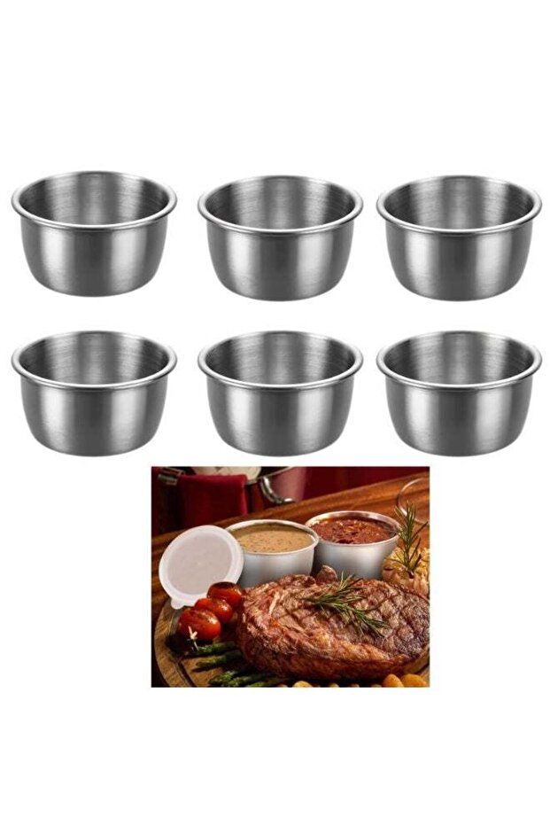 6PCS Stainless Steel Dipping Sauce Cup Mini Dip Bowls Reusable Metal Condiment Cups Ramekins Contai