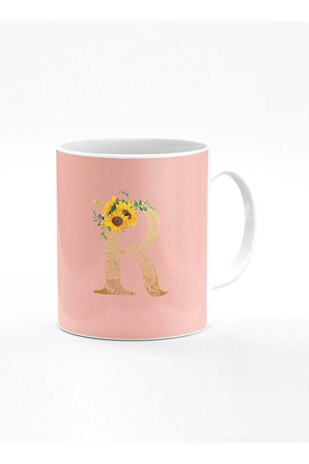 Designer Printed Coffee Mug 11oz Ceramic Personalised Gift Mugs Cup Custom Monogram Initial Letter Floral Pattern Alphabet R (Hot Pink)