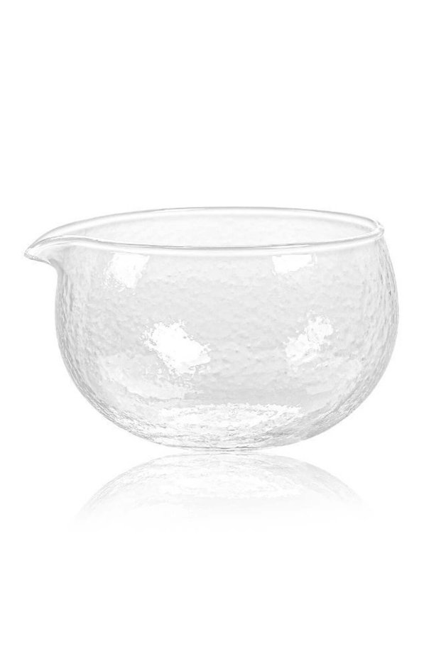 Textured Glass Matcha Bowl With Pouring Spout - Handmade Japanese Style Matcha Green Tea Ceremony Chawan 400ml 13.5 oz Big Glass Salad Porridge Juice Bowl Cup