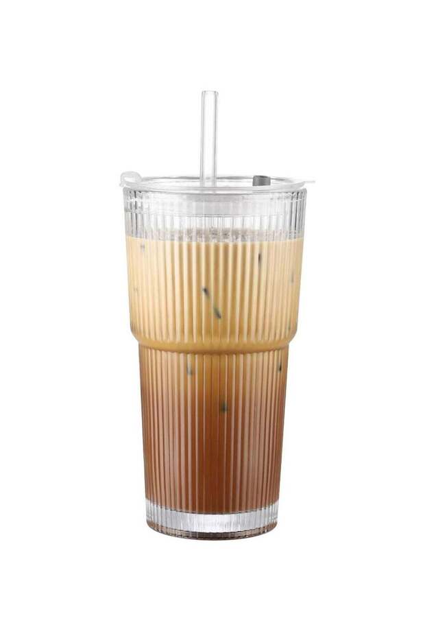 20oz Ribbed Glass Tumbler Large Capacity Drinking Glasses for Iced Coffee Water Juice Elegant Modern Glassware for Everyday Use and Special Occasions Set of 1