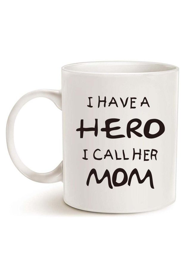 Coffee Mug, Ceramic Hero Mom Mug, Funny Best Mother's Day and Birthday Gift, 11 oz, White