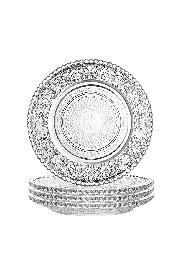 4pcs Clear Glass Snack Plate with Lace Trim, 6-Inch Dried Fruit Plate Dessert Plate for Home and KT