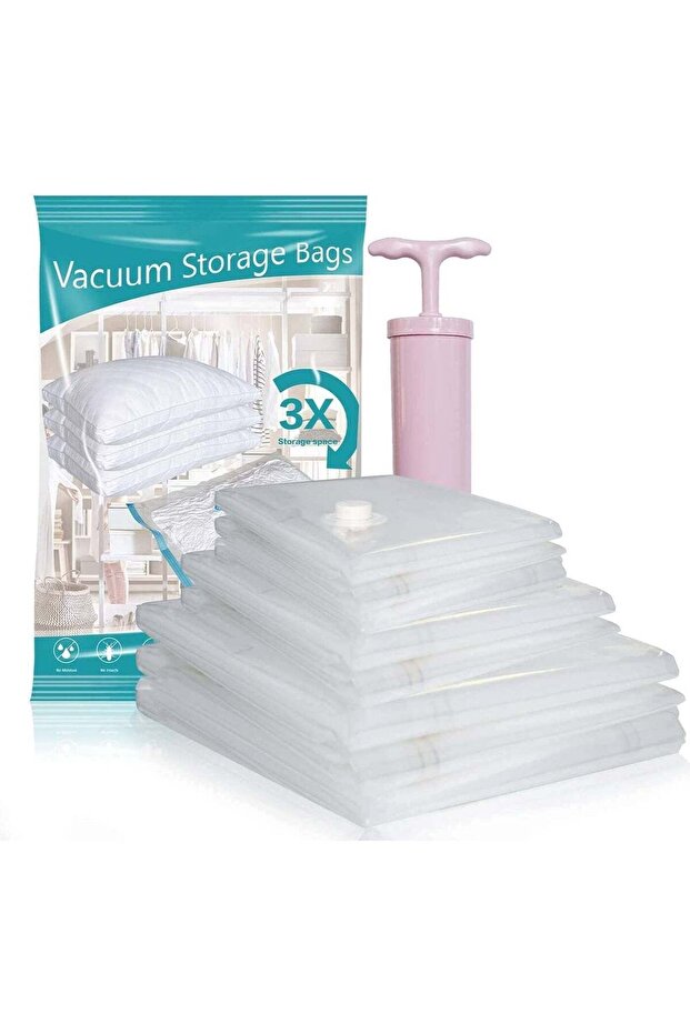 Vacuum Storage Bags 8 Pieces (3 x Jumbo, 2 x Large, 3 x Medium) for Comforters Blankets Clothes Pillows Travel Space Saver Seal Bag Hand Pump Included