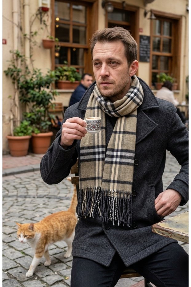 Men's Winter Scarf Woven Tassel Soft Textured Winter Scarf