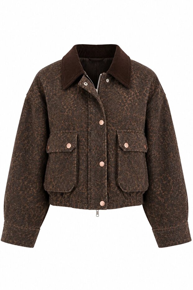 Brown Velvet Leopard Print Jacket - 0738