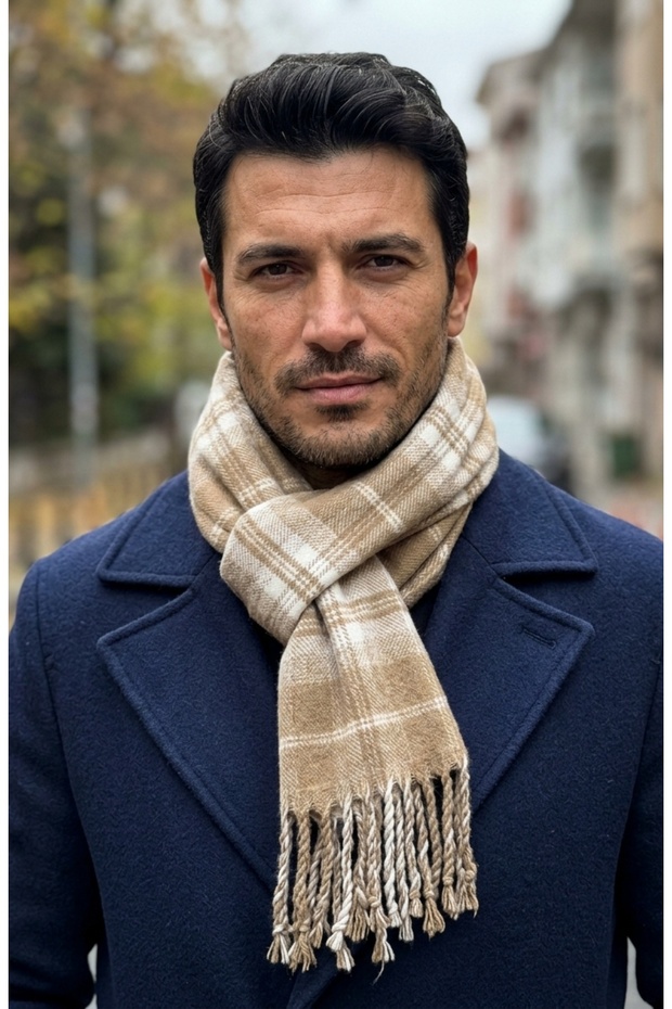 Men's Winter Scarf Woven Tassel Soft Textured Winter Scarf