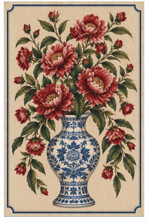 Eta Vintage Floral Vase Pattern Woven Base Decorative Carpet Eta4272