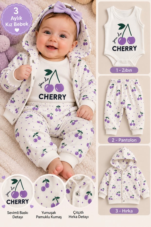 3-Piece Baby/Monthly Soft Cotton Bodysuit, Pants and Hooded Cardigan Set