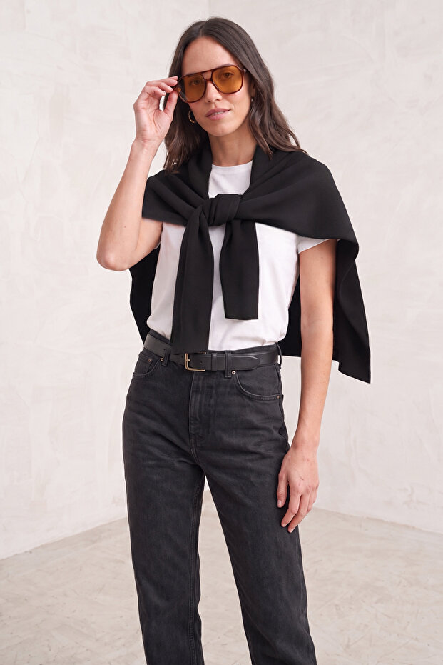 Women's Knitted Scarf Square Form Shoulder Shawl Black 27W5007