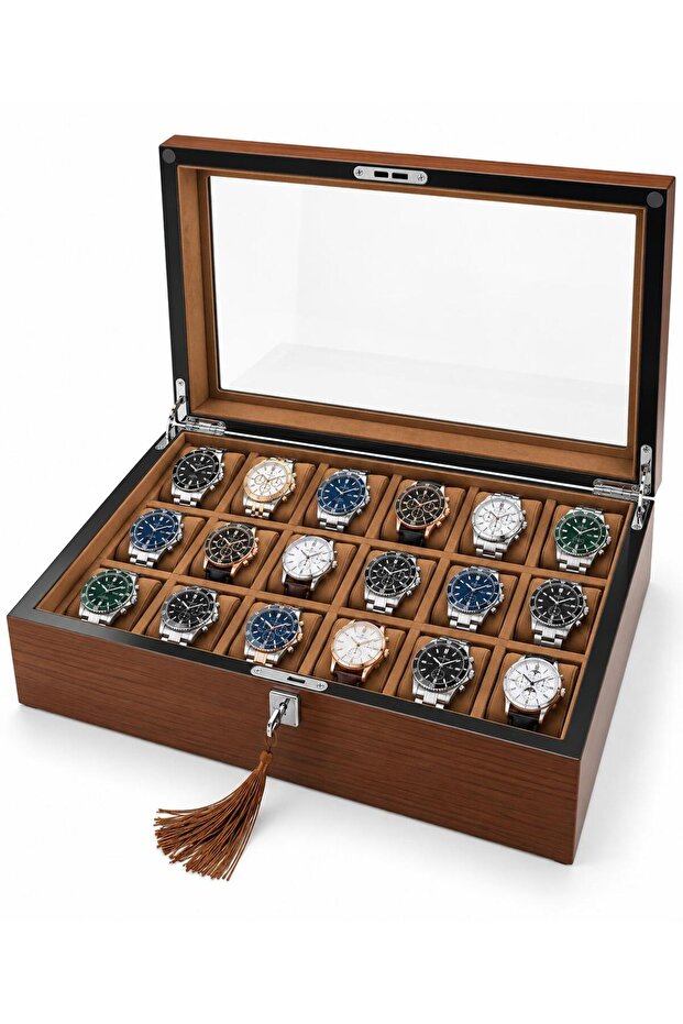 Watch Box 18-Piece Walnut Plain Patterned