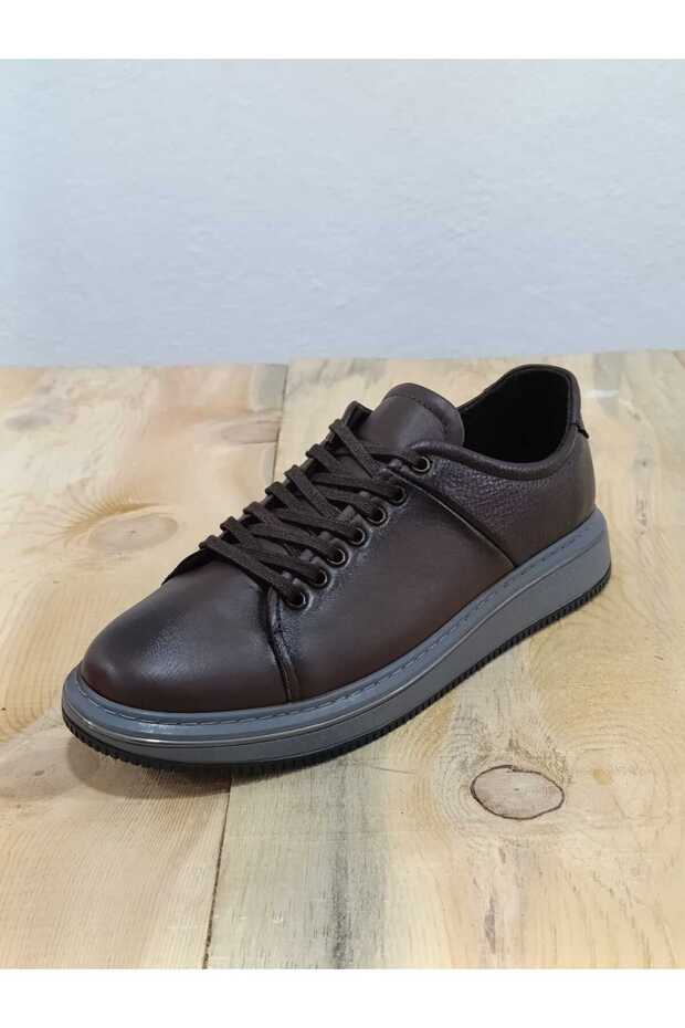 Men's Sporty Winter Shoes Genuine Leather Rubber Sole Orthopedic and Lace-Up and Brown