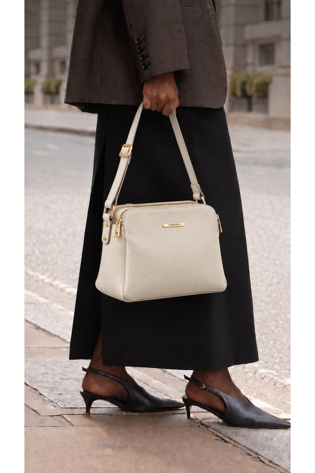 3-Section Adjustable Strap Crossbody Bag S-1437 Cream