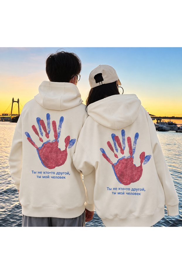 Men's Handprint Back Printed 3 Thread Oversize Hoodie – Hooded Sweatshirt